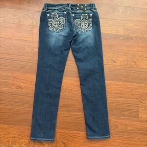 Miss Me Women's 31x30 Jeans Fleur De Lis Embroidered Rhinestone Studded Y2K